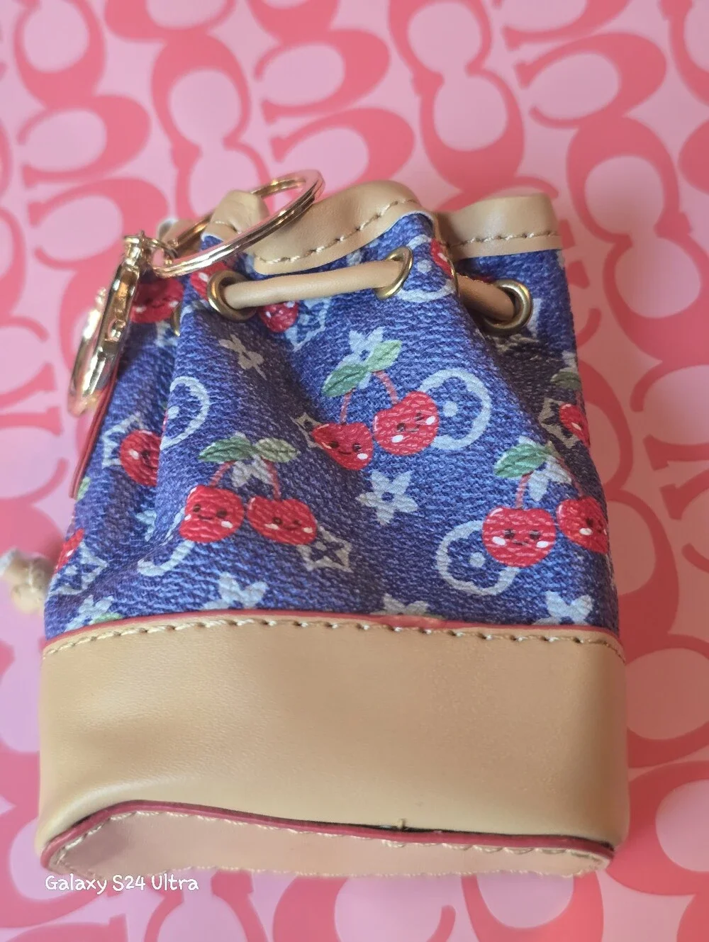 Cherry Decor Cinch Coin Pouch Bag Charm/ Keychain NEW